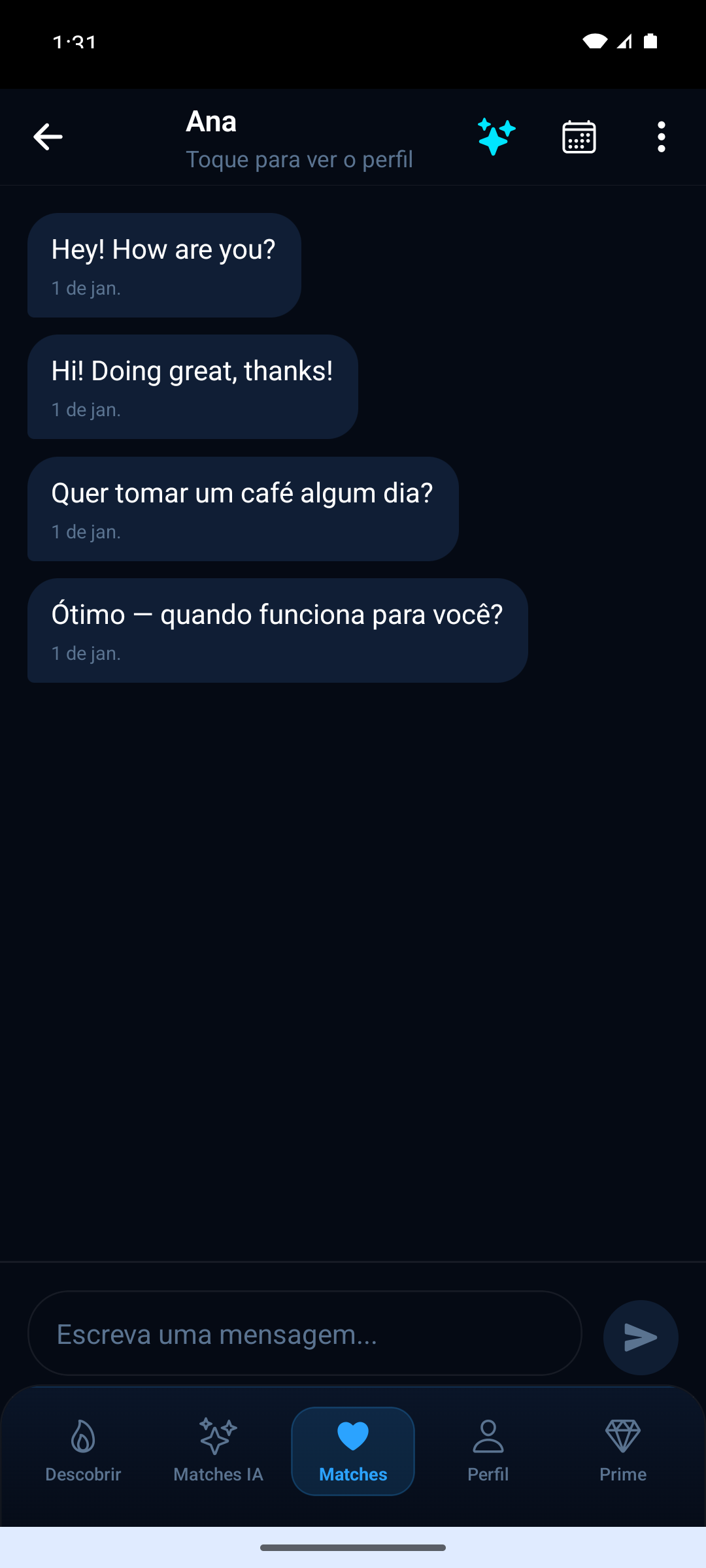 Conversa de chat no IntelliDate