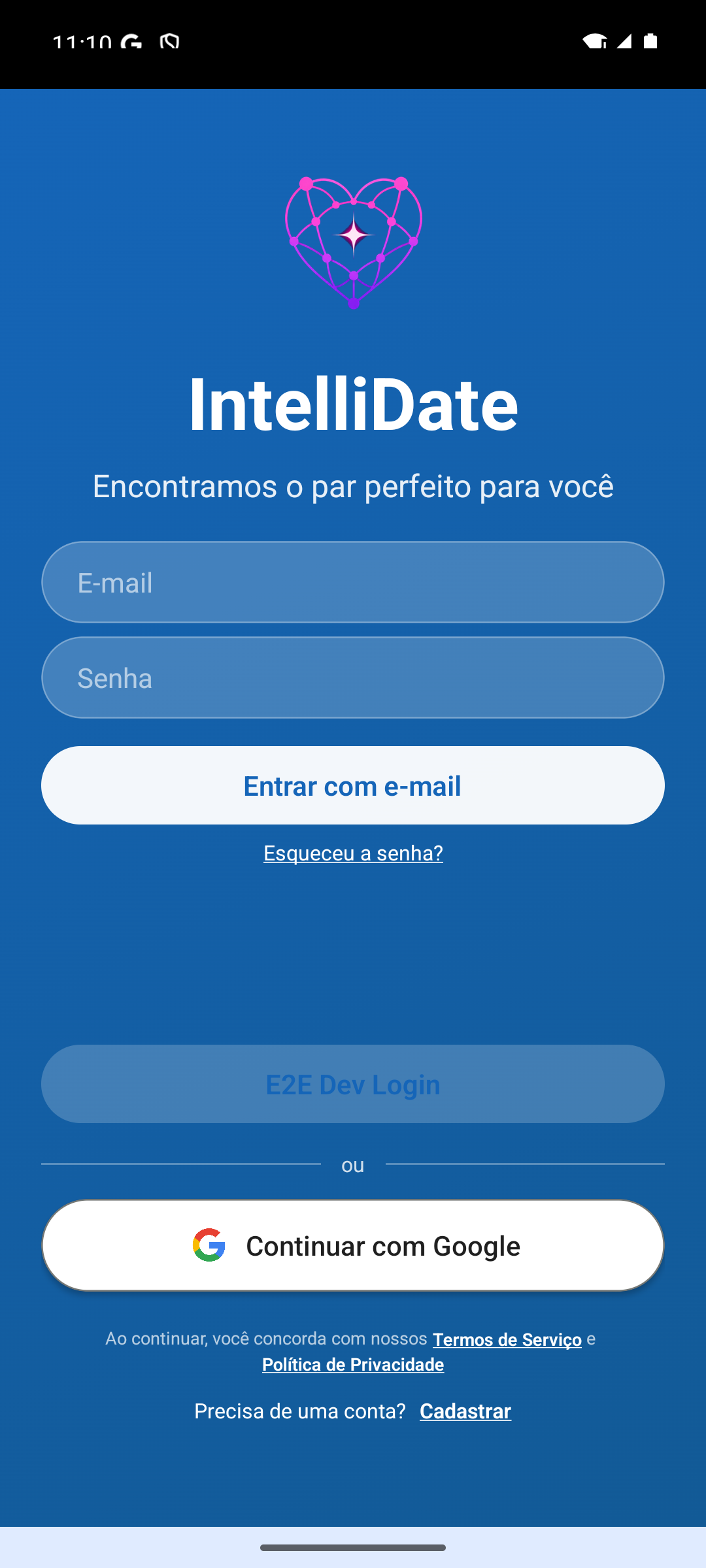 Tela de login do IntelliDate